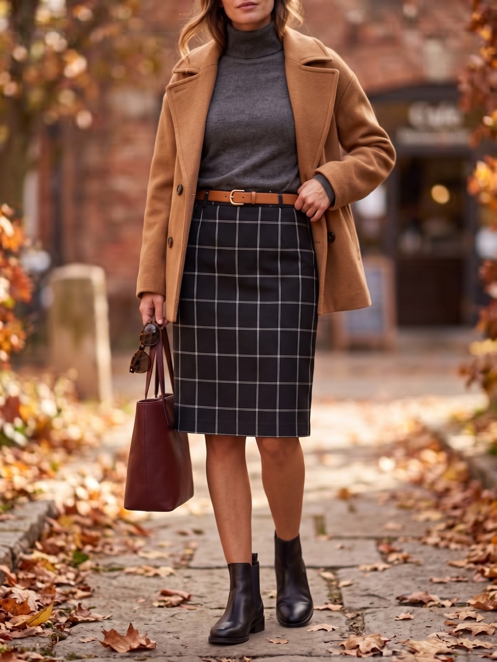 Vintage Le Chateau Plaid Windowpane Pencil Skirt Dark Academia Corpcore